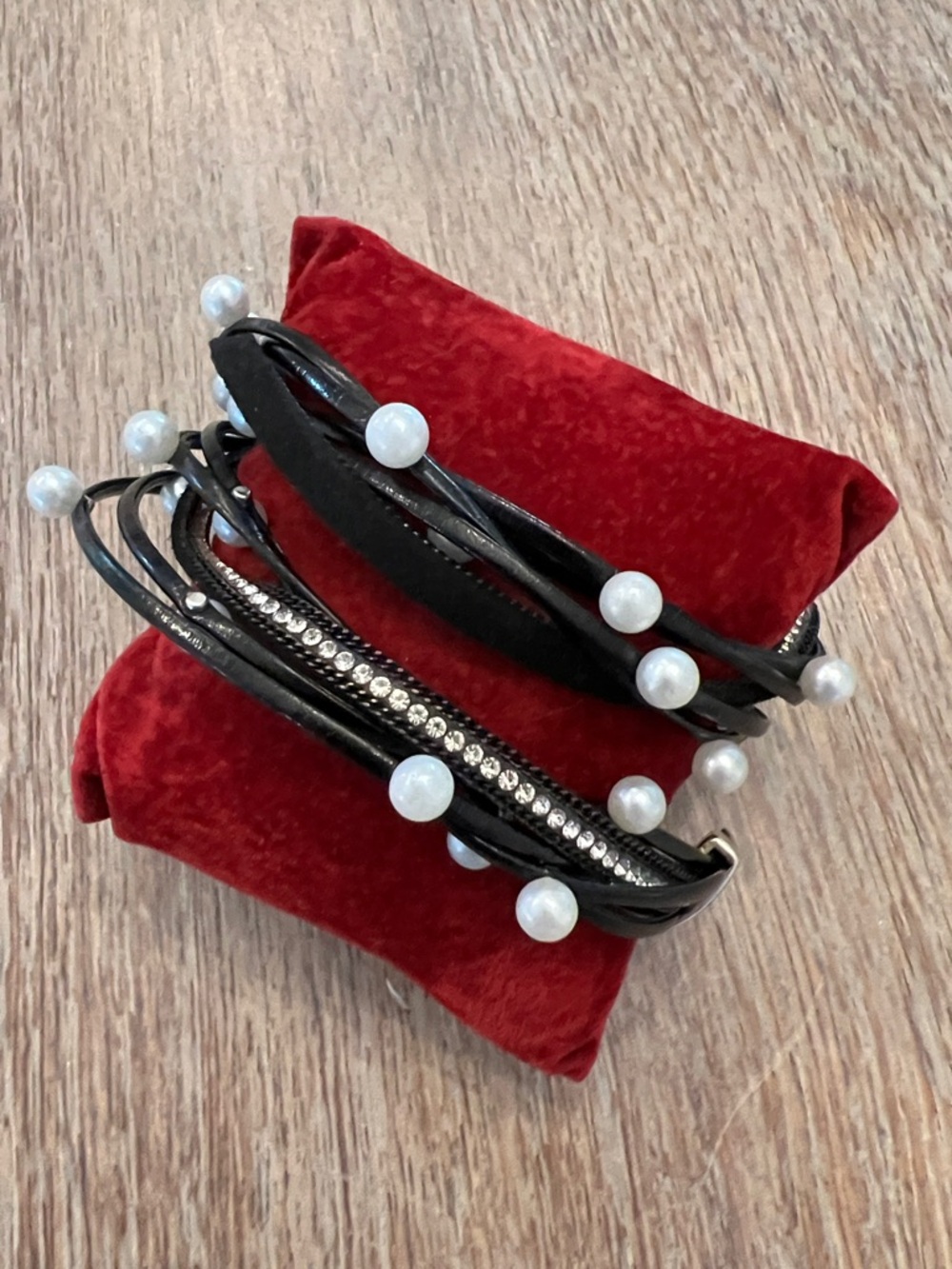 Black Pearl & CZ Accent Multi-Strand Women’s Wrap Bracelet